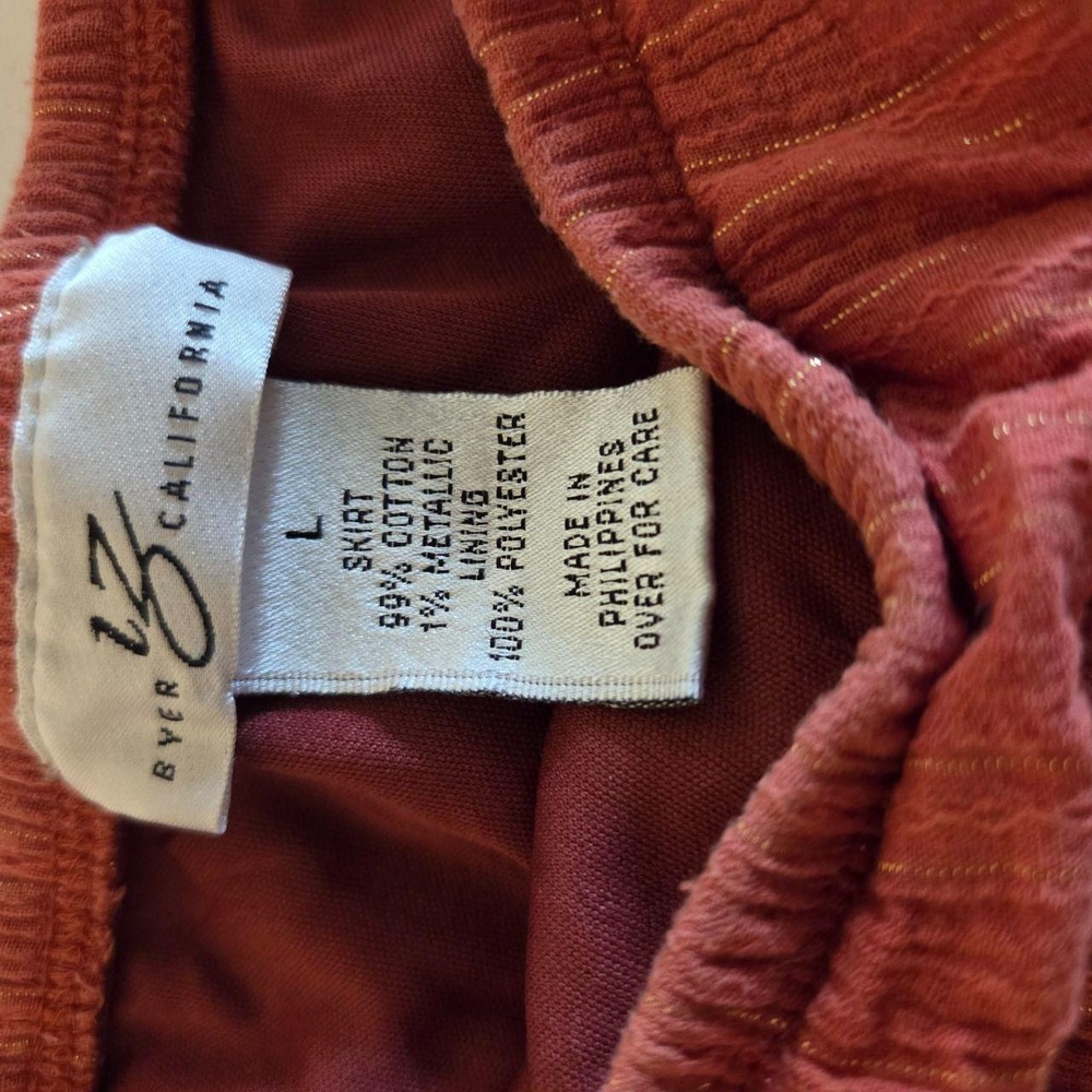 Byer California Womens Large Rust Terracotta Metallic Stripe Tiered Maxi Skirt - Picture 2 of 4